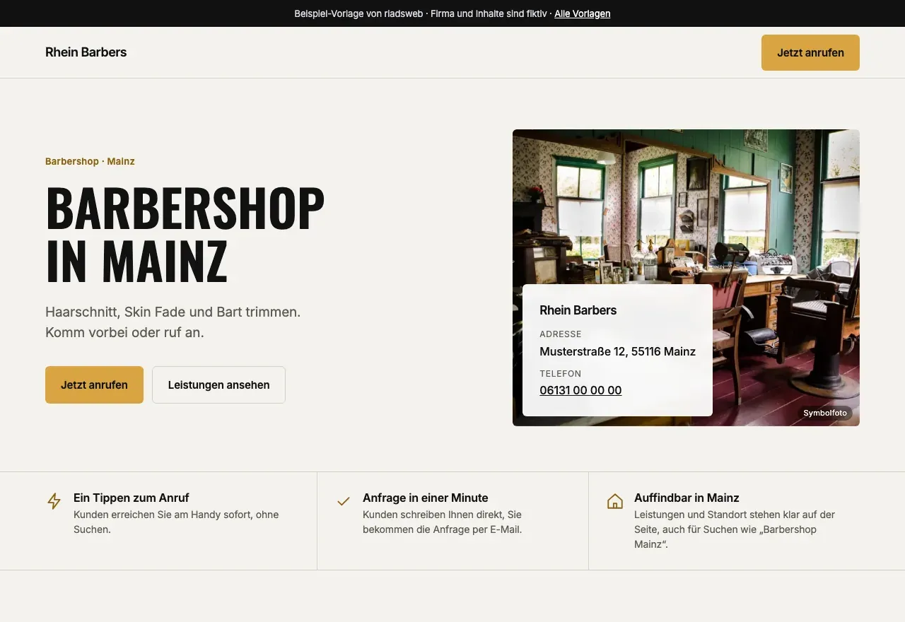 Vorschau der Demo-Webseite: Barbershop