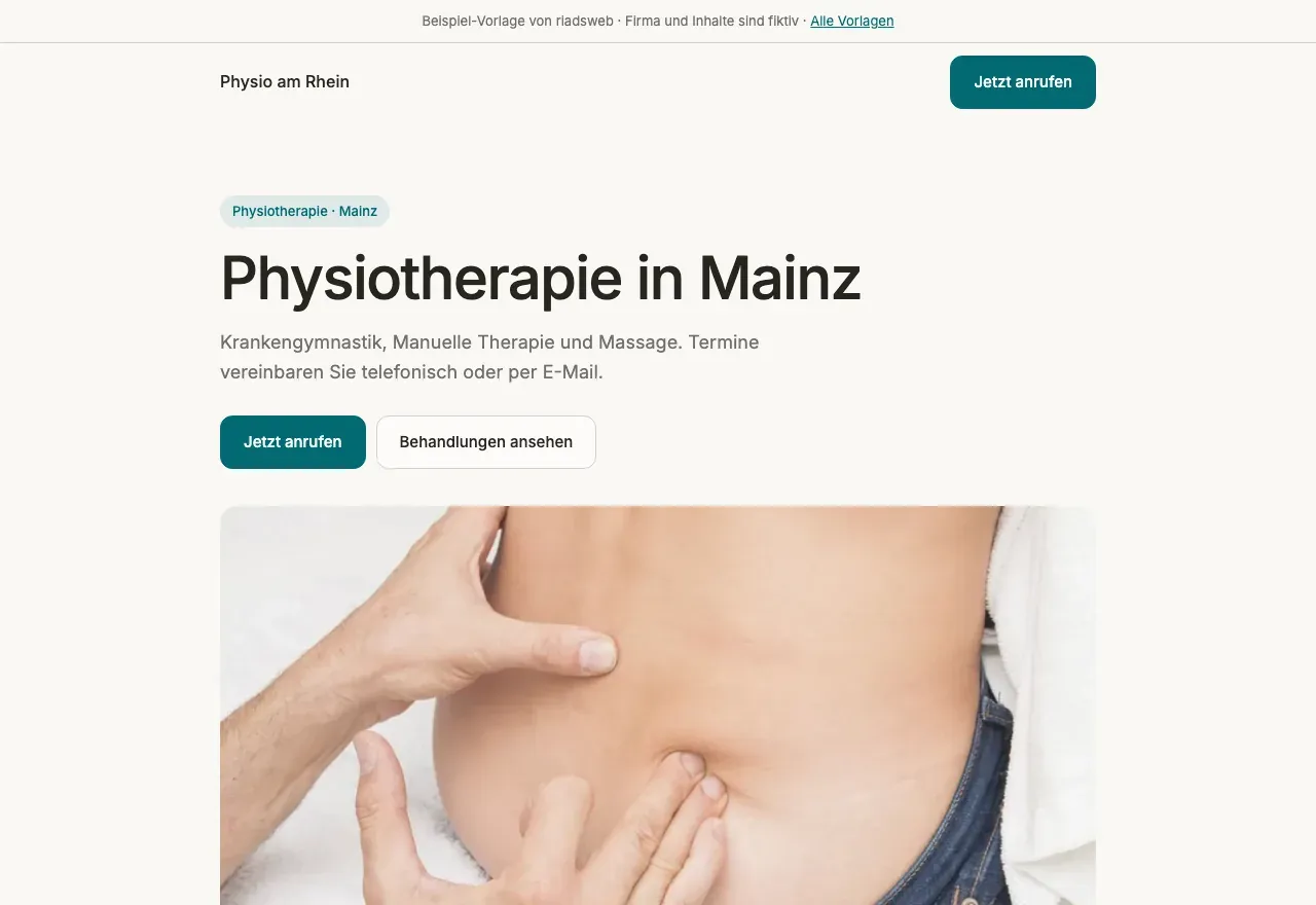 Vorschau der Demo-Webseite: Physiotherapie