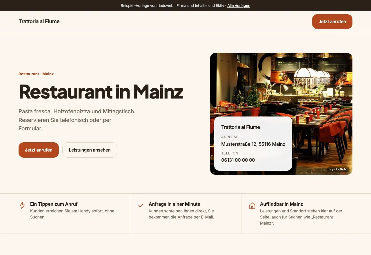 Vorschau der Demo-Webseite: Restaurant